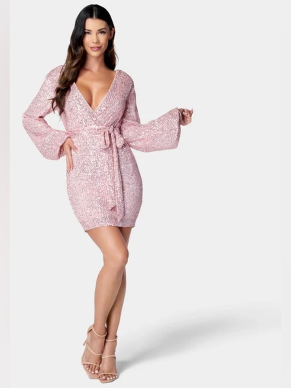 Bebe NWT Rose Sequin Mini Dress Bachelorette Birthday Party Sz Large